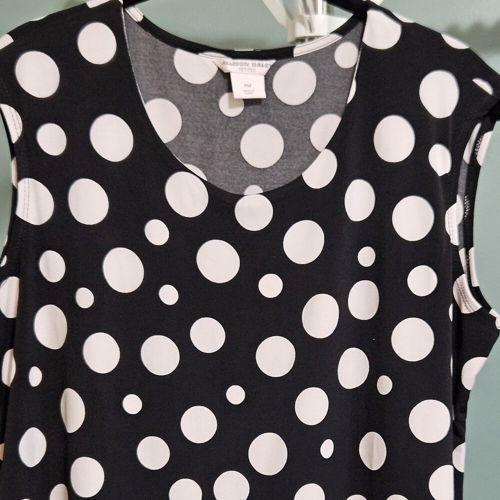 Allison Daley Petite Sleeveless Black Polka Dot Blouse
